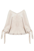 Joyful Bond Linen Blend V-neck Knotted Cuff Half Sleeve Loose Top