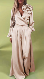 Women's Formal V-neck Satin Elegant Two-Piece Suits