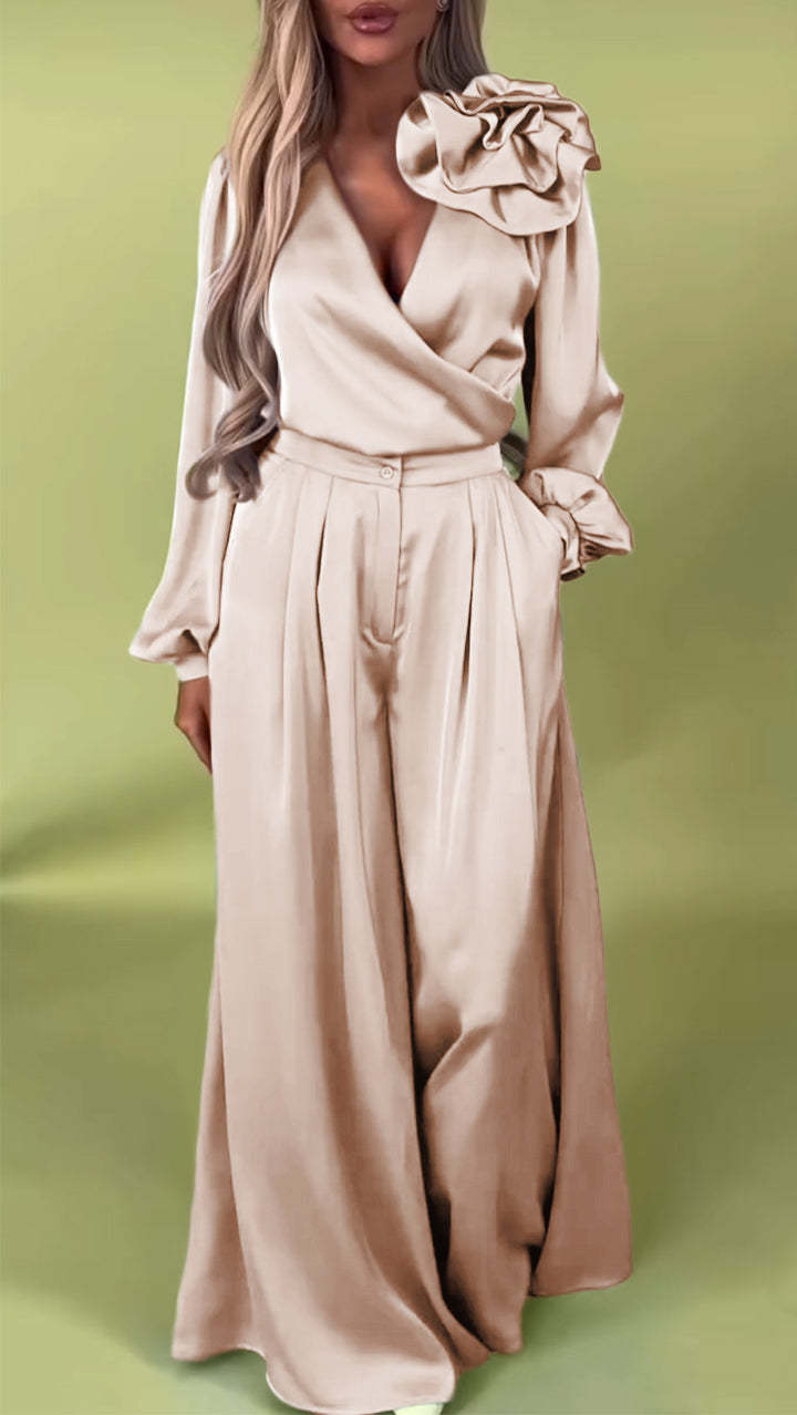 Women's Formal V-neck Satin Elegant Two-Piece Suits