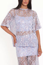 Catch The Light Sheer Sequin Lace Short Sleeve Loose Tee Top