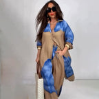 Printed mid-length top and wide-leg pants two-piece set