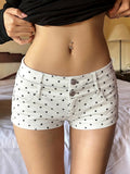 Polka-Dot Double-Waistband Denim Shorts