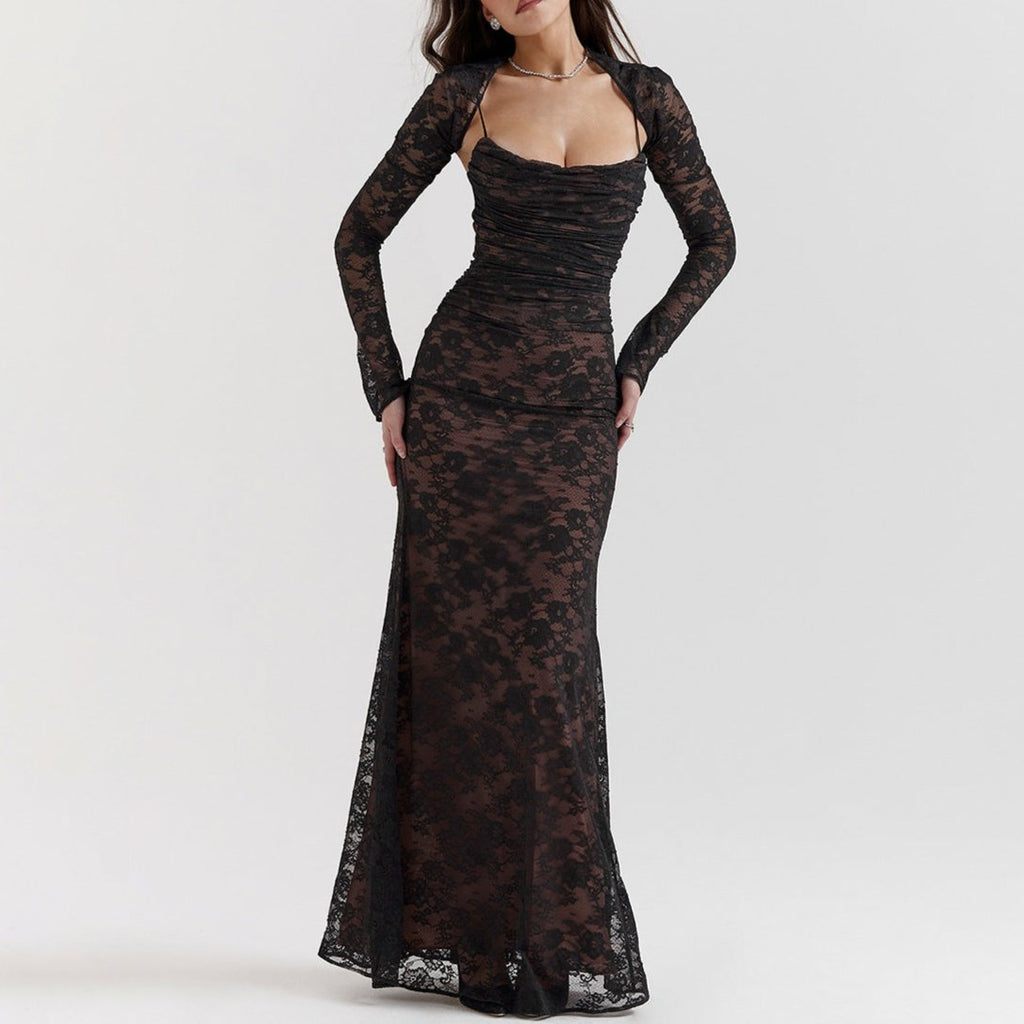 Lace Maxi Dress with Long Sleeves