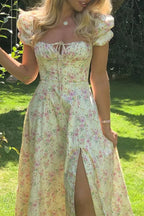 Printed Open Back Slim Split Floral Dress