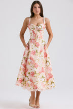 pink peony print cotton bustier sundress