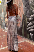 Tie Dye Print Multi Strap Open Back Bodycon Maxi Dress