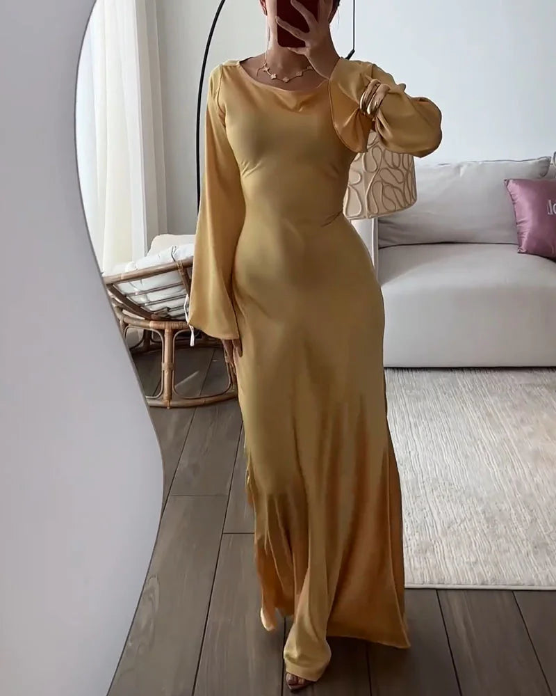 Golden elegant waisted evening dress