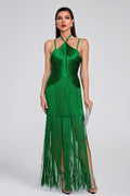 Sexy Halter Sling Maxi Fringe Hem Cocktail Dress