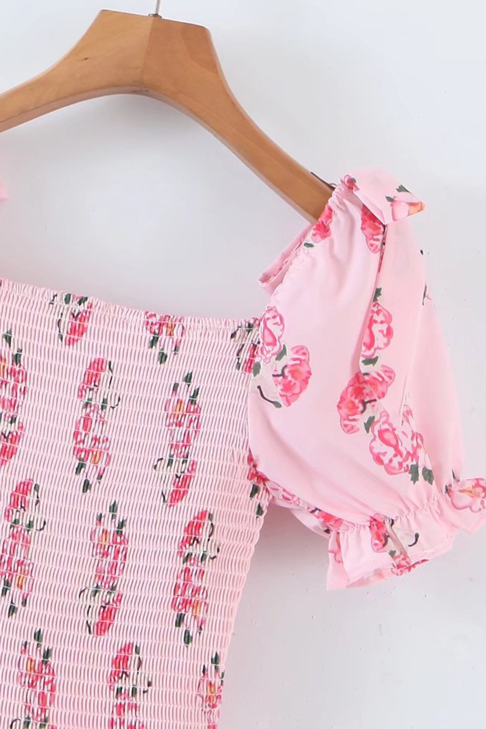 Floral Print Smocked Square Neck Tie-Shoulder Tiered Ruffle Mini Dress