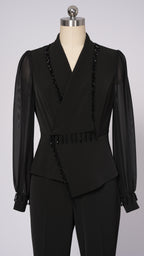 Women's Mesh Beaded Top & Wide-Leg Pants Set