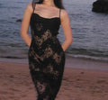 Floral Lace Spaghetti Strap Cowl Neck Bodycon Midi Dress