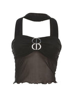 Low Cut Metal Decor Mesh Bandeau Top