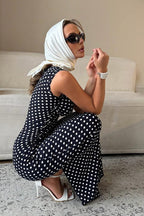 Boat Neck Side Ruched Polka Dot Bodycon Midi Dress