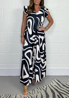V-neck printed wide leg jumpsuit