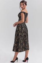 Floral Lace Off Shoulder Corset Bodice Pleated Fit and Flare Mini Dress