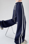 Lace Panel Athletic Wide Leg High Waist Pants