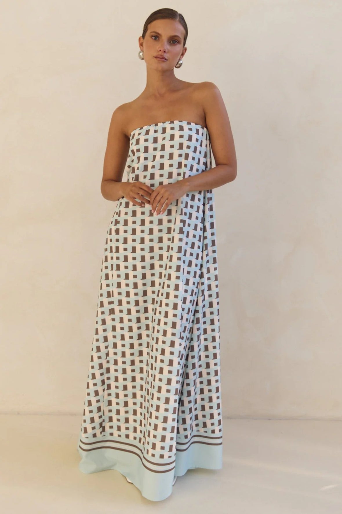 Strapless Contrast Band Hem A-Line Maxi Dress