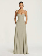 Party Dress Maxi Beige Halter Pleated Sleeveless Backless Chic Semi Formal Dress