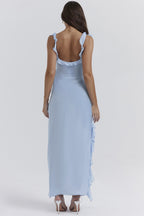 cherry ruffle maxi dress-blue