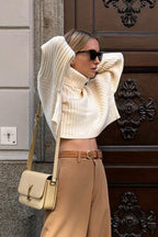 Striped Turtleneck Bell Sleeve Sweater