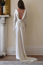 | Pearl maxi dress with open cowl neckline and satin back