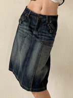 Distressed Washed Slim Straight A Line Denim skirt