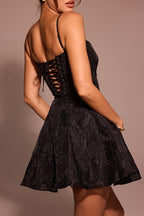 Jacquard Burnout Floral Sweetheart Ladder Stitch Fit and Flare Mini Dress