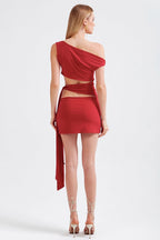 Asymmetric Neck Cutout Tie Front Fitted Bodycon Mini Dress