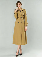 Trench Coat For Women Modern Turndown Collar Buttons Full Length Coat