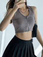 Zip Up Ribbed Cropped Tank Top