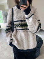 Vintage Jacquard Cable Knit Pullover Sweater