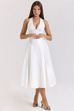 Deep V Halter Backless Maxi Dress