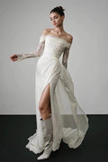 Long Sleeve Lace Off Shoulder Reception Dress