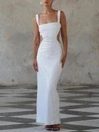 Edith Chic Charming Sequin Sling Square Collar Backless Dress Skirt Evening Wear Edit