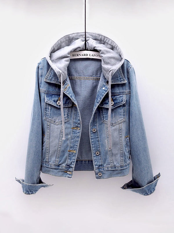 Fake two piece hooded denim jacket