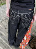 American Embroidered Wide Legs Boyfriend Jeans