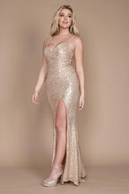 Long Formal Fitted Sequin Prom Dress