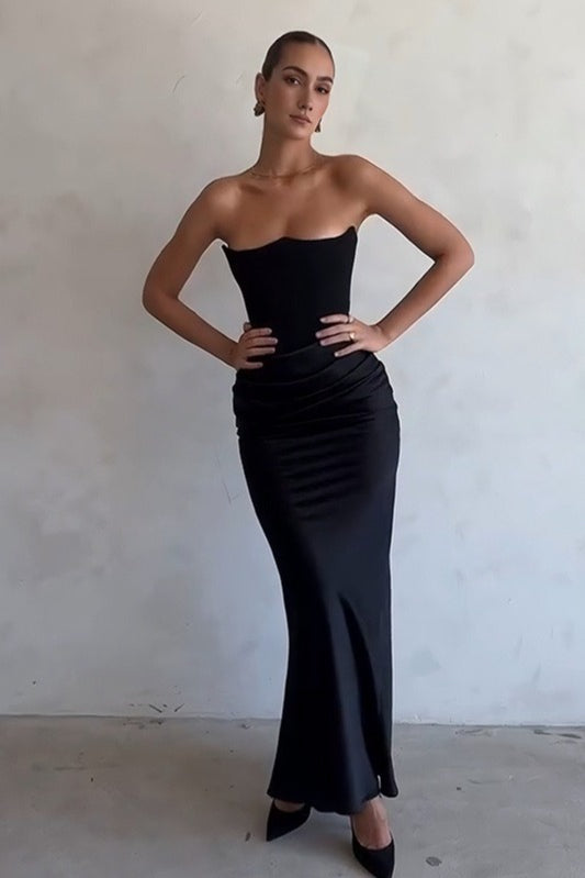 Sexy Satin Ruched Strapless Bodycon Dress