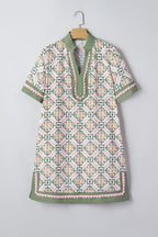 Multicolour Boho Geometric Flower Print Short Sleeve Loose Mini Dress