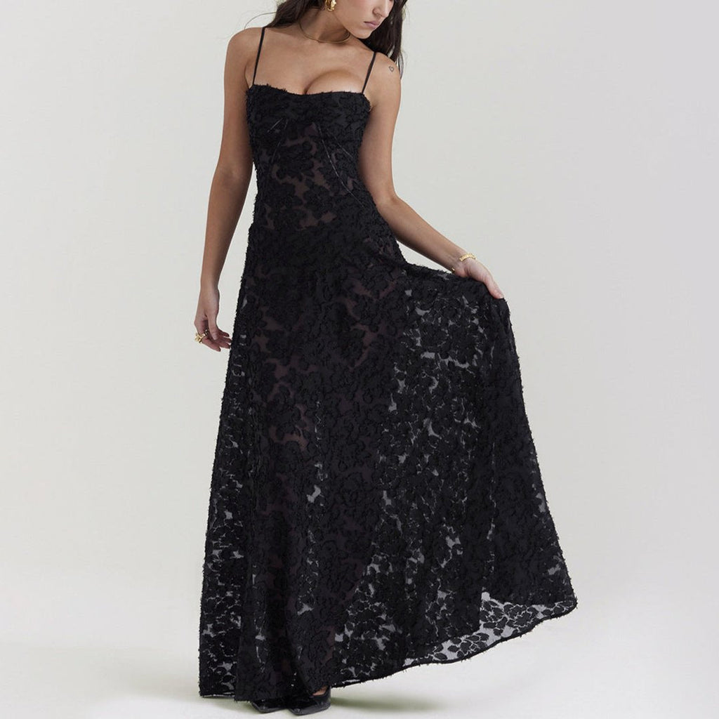 Lace-Up Back Maxi Dress with Suspender
