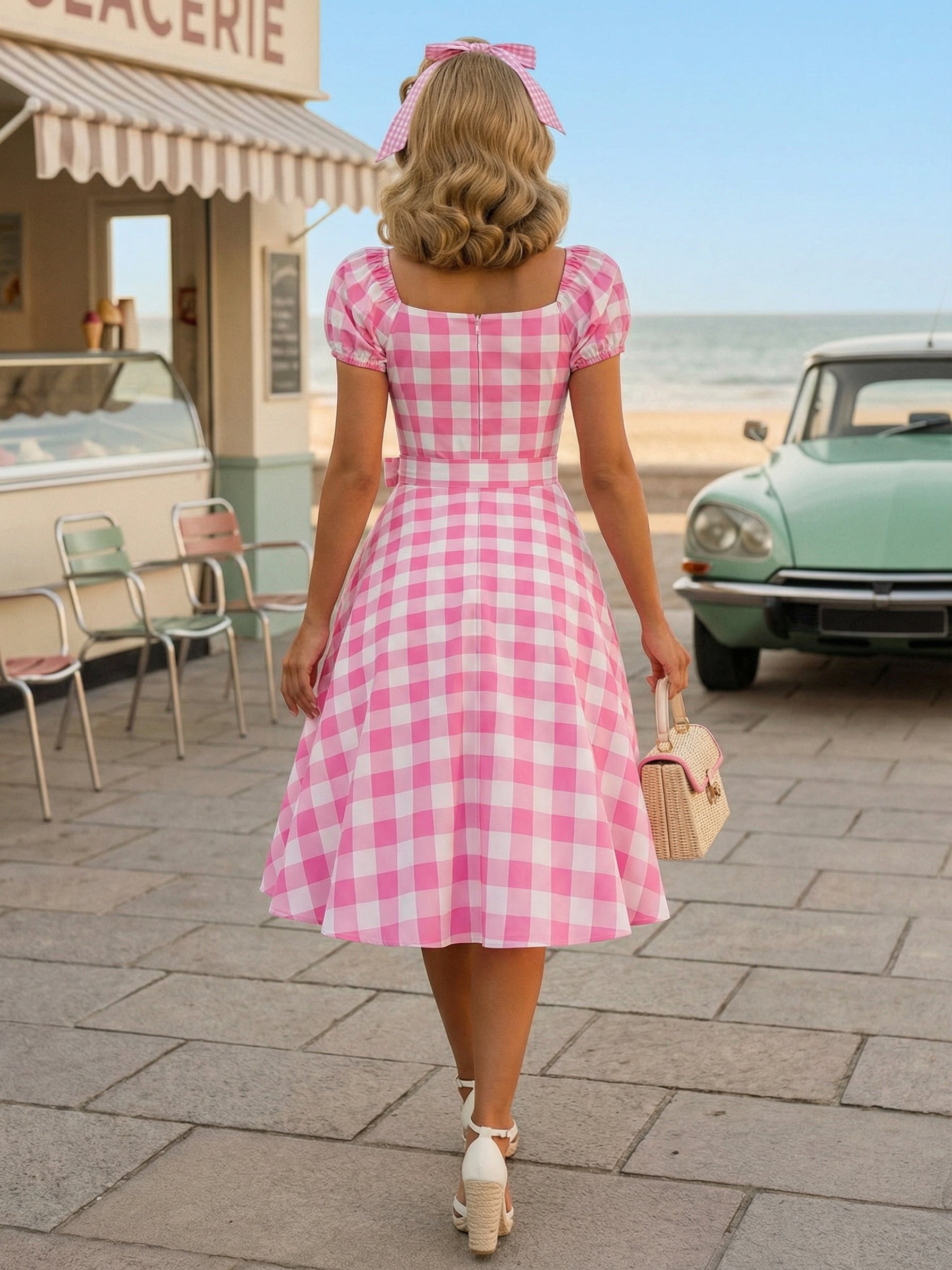 Retro Glamour Dress Sweetheart Neck Puff Sleeves Polka Dots Casual Long Dresses