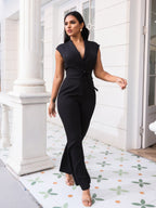 Lace up slim waist jumpsuit