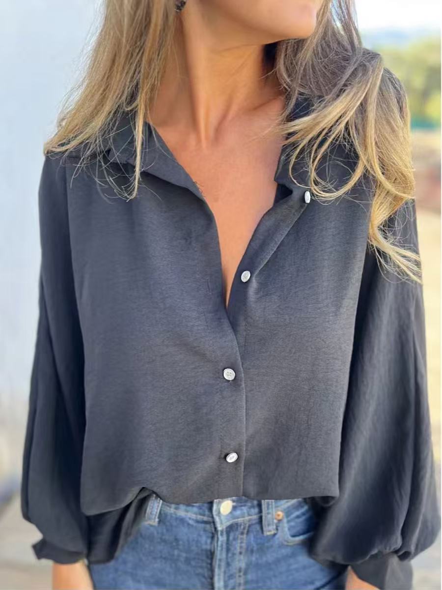 Elegant plain button-up shirt for women