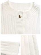 Heart Button Ribbed Knit Cardigan Round Neck Long Sleeve Top For Women 2026