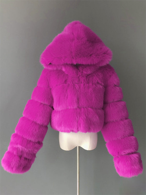 White Faux Fur Jacket With Hood Hot Girls Short Coats Winter Outerwear For Women 2026