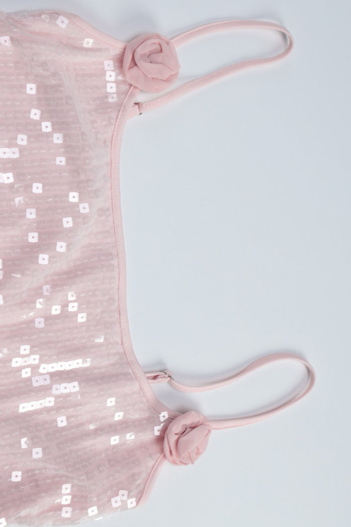 Spaghetti Strap Sequin Mesh Overlay Bodycon Mini Dress
