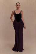 Mesh Panel Sweetheart Corset Basque Waist Draped Maxi Gown