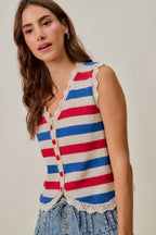 SO ME Fourth Of July Stripe Button Down Vest Top