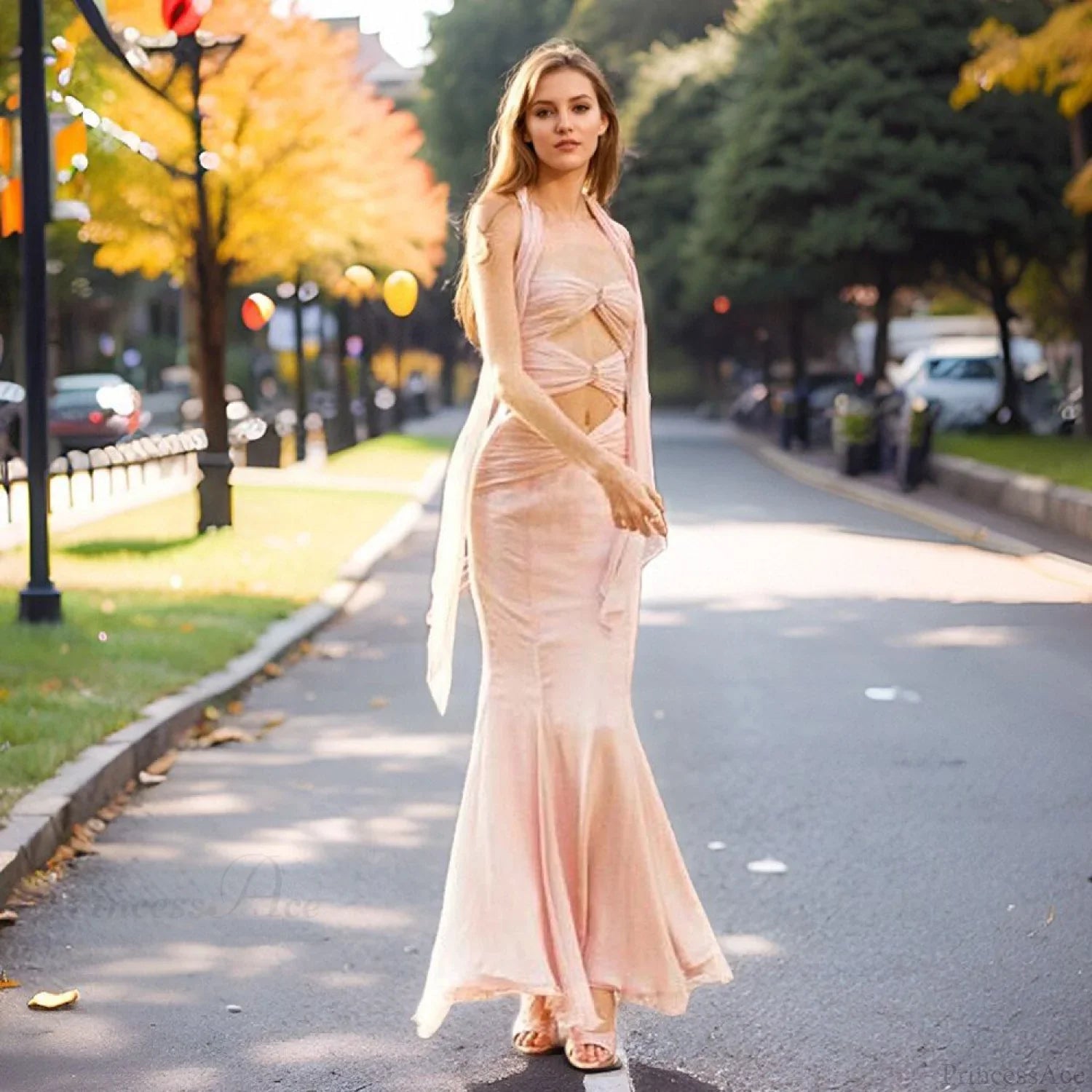 Early Fall Fish Tail Hollow Chiffon Prom Dress