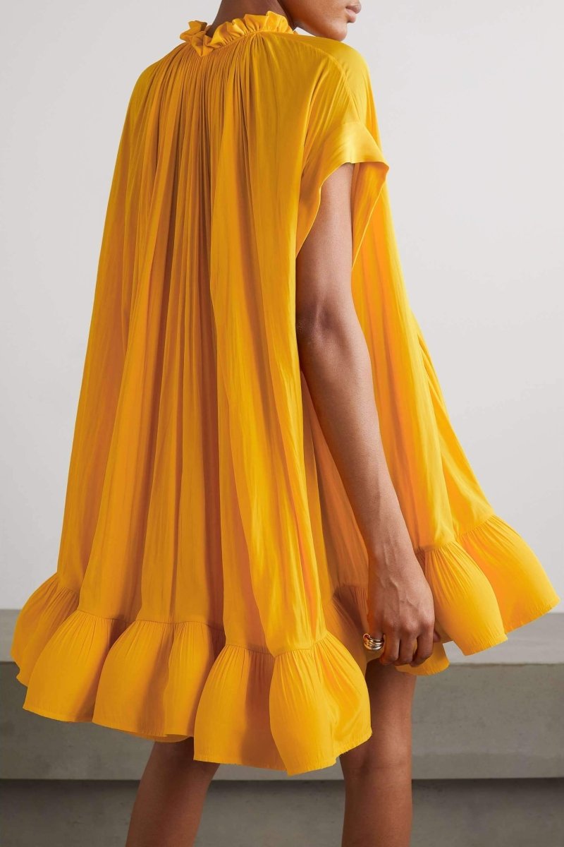 Denisse Statement Mini Dress with Ruffles and Cape Effect Evening Wear Edit